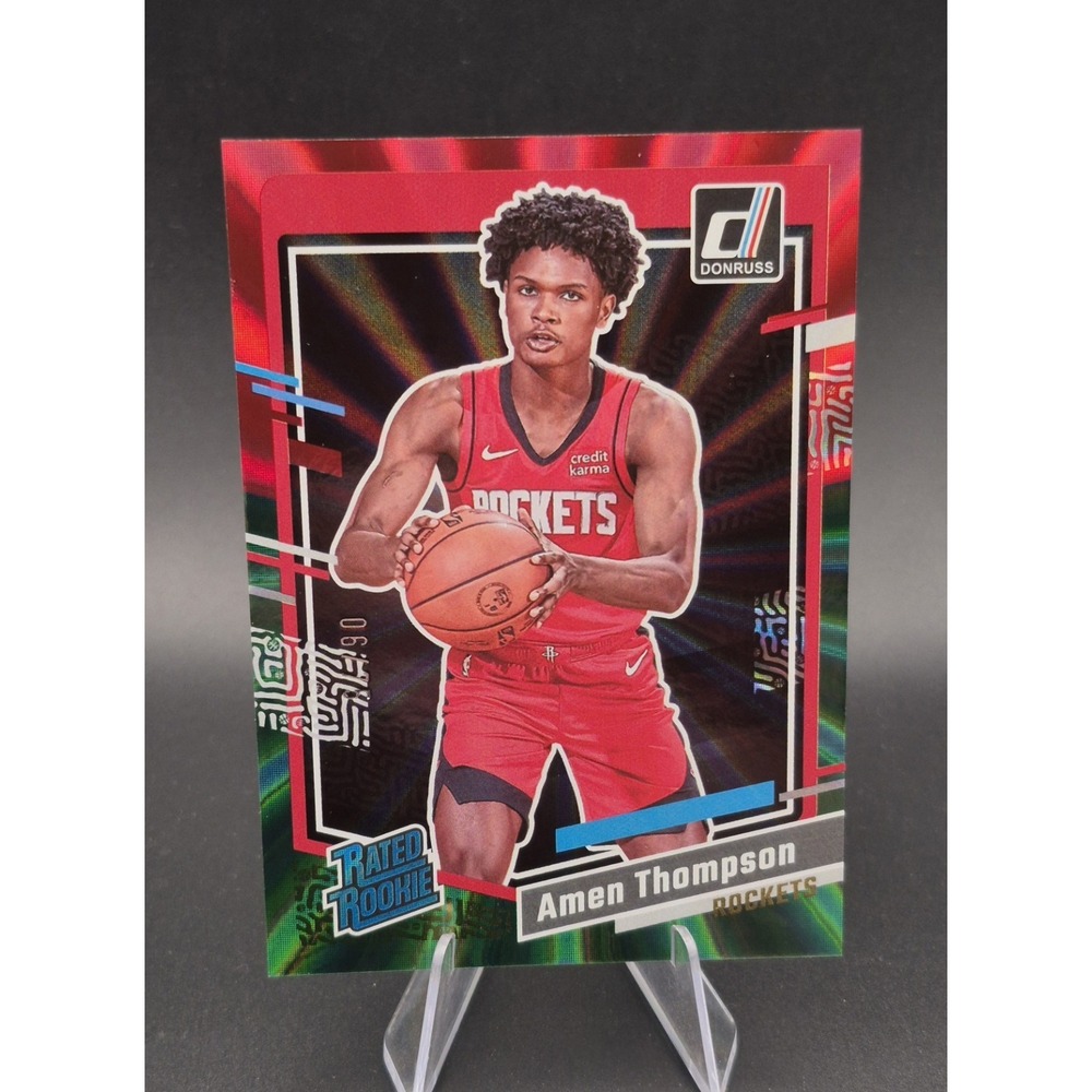 2023 Donruss Amen Thompson #206 Rated Rookie Red & Green Lazer /75 (RC) Rockets